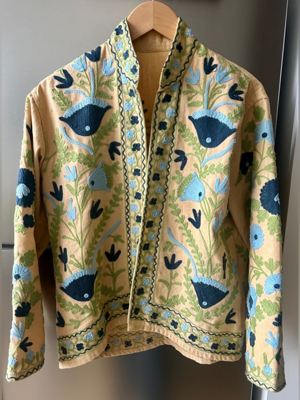One of a Kind Handmade Embroidered Cotton Jacket India Artisan Textile M/L